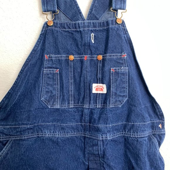 Vintage 1990s Roundhouse Mens Overalls 48 X 34 Dark Wash Blue Denim Cotton USA - Picture 3 of 11